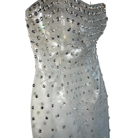 Blumarine Studded Crystal PVC Dress in Transparent 36 Womens Maxi Midi Gown - Picture 9 of 13